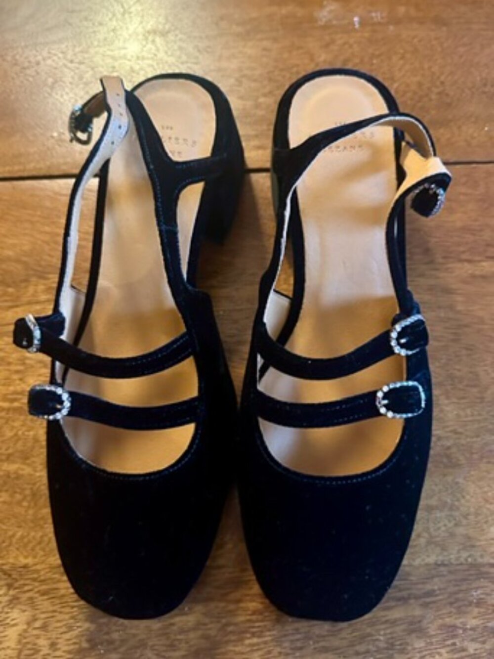 Sezane Paula Babies Black Velvet With Rhinestones - Size 8 - Picture 2 of 4